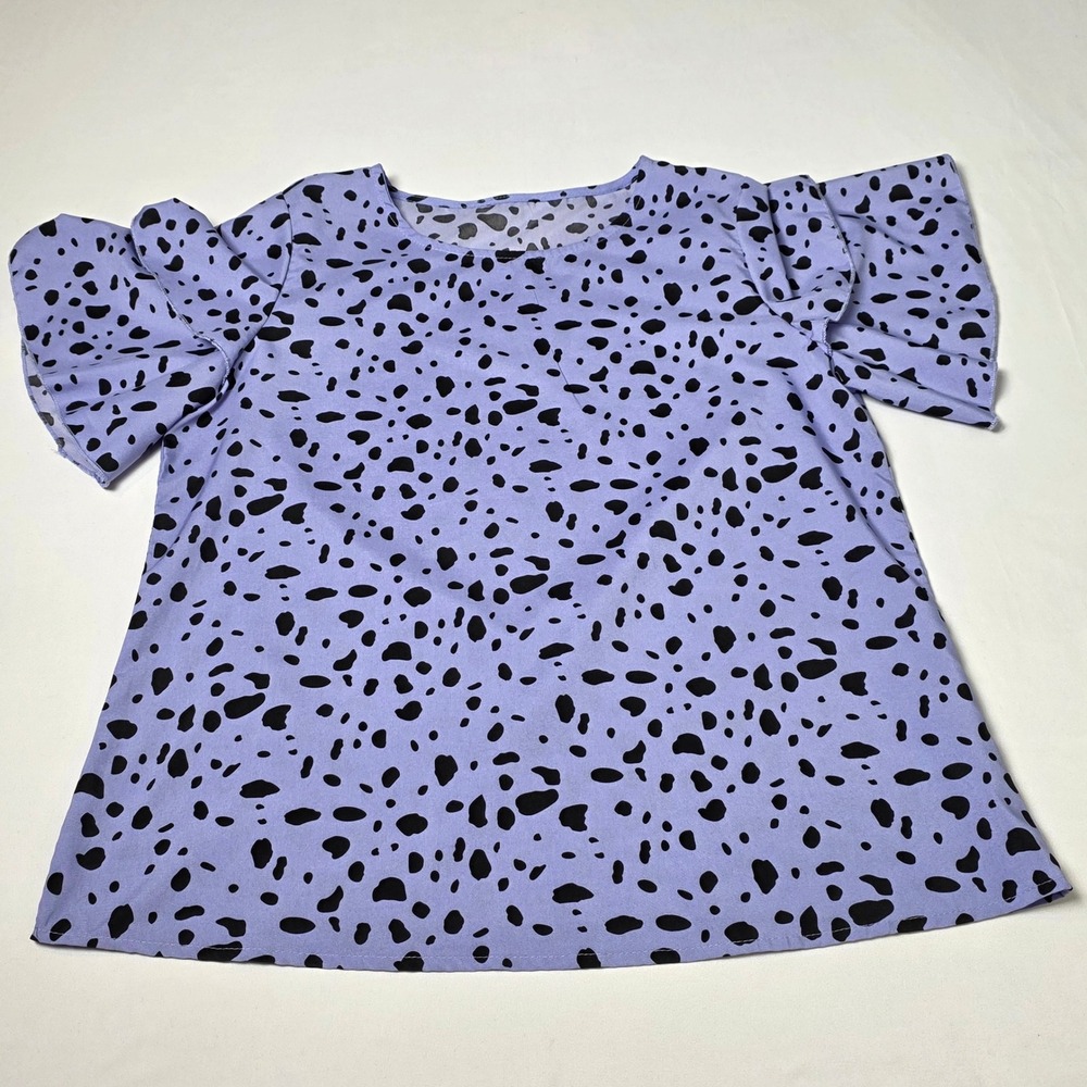 Unbranded Dalmatian Print Blouse Womens Large Purple Ruffle Tiered Sleeve‎ Top